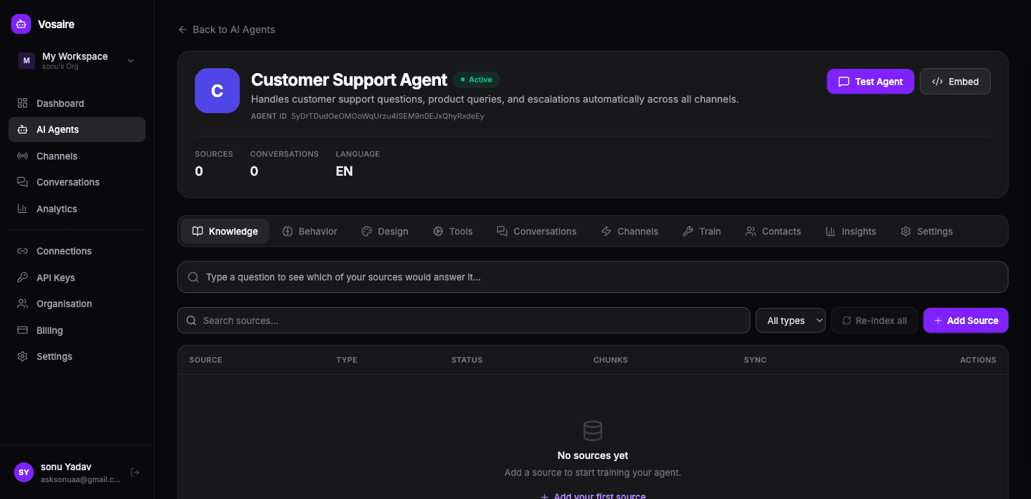 The source type picker showing all available source options