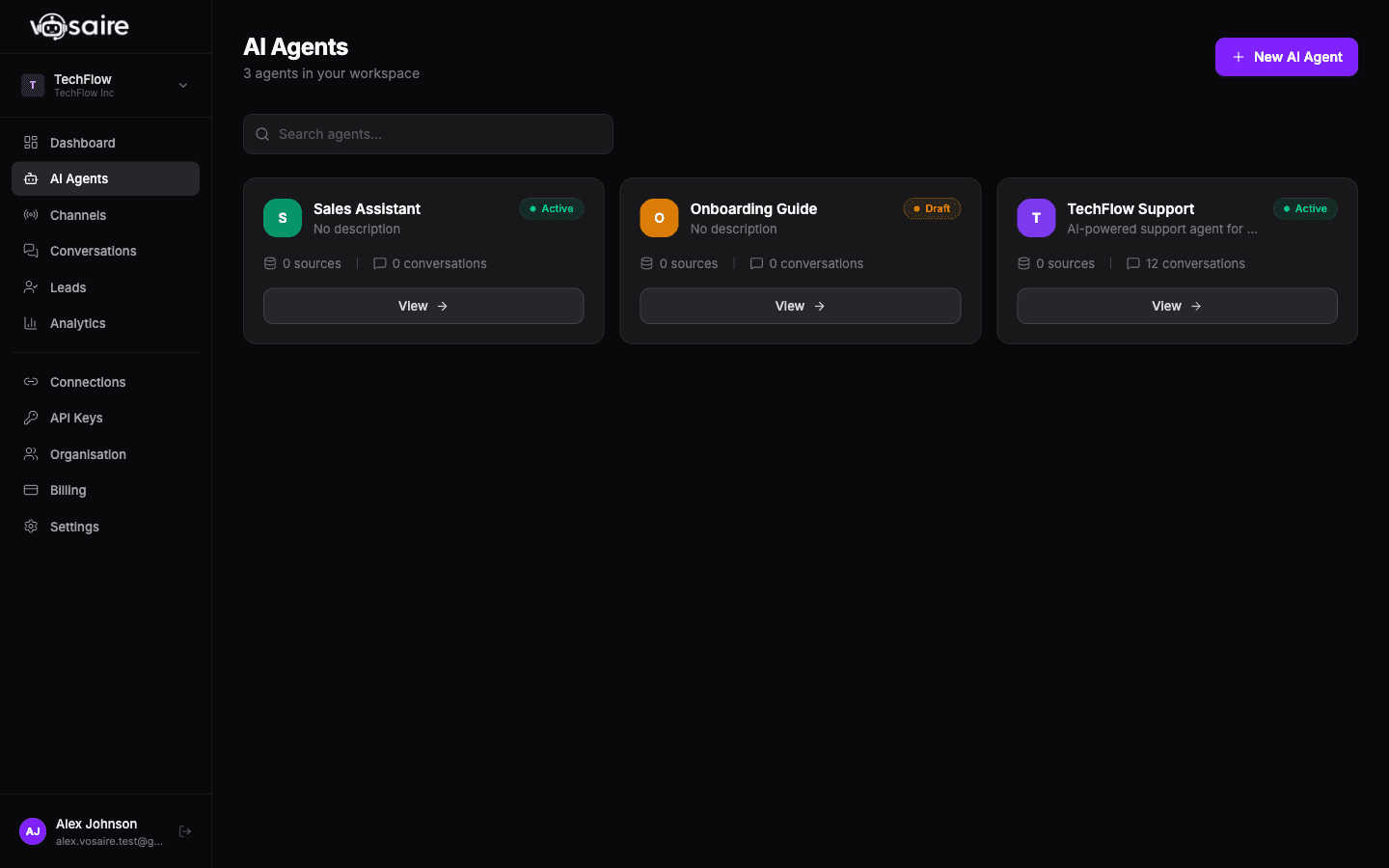 The agents list with the New AI Agent button