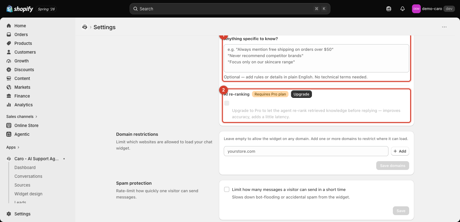 Extra instructions field with example placeholder text