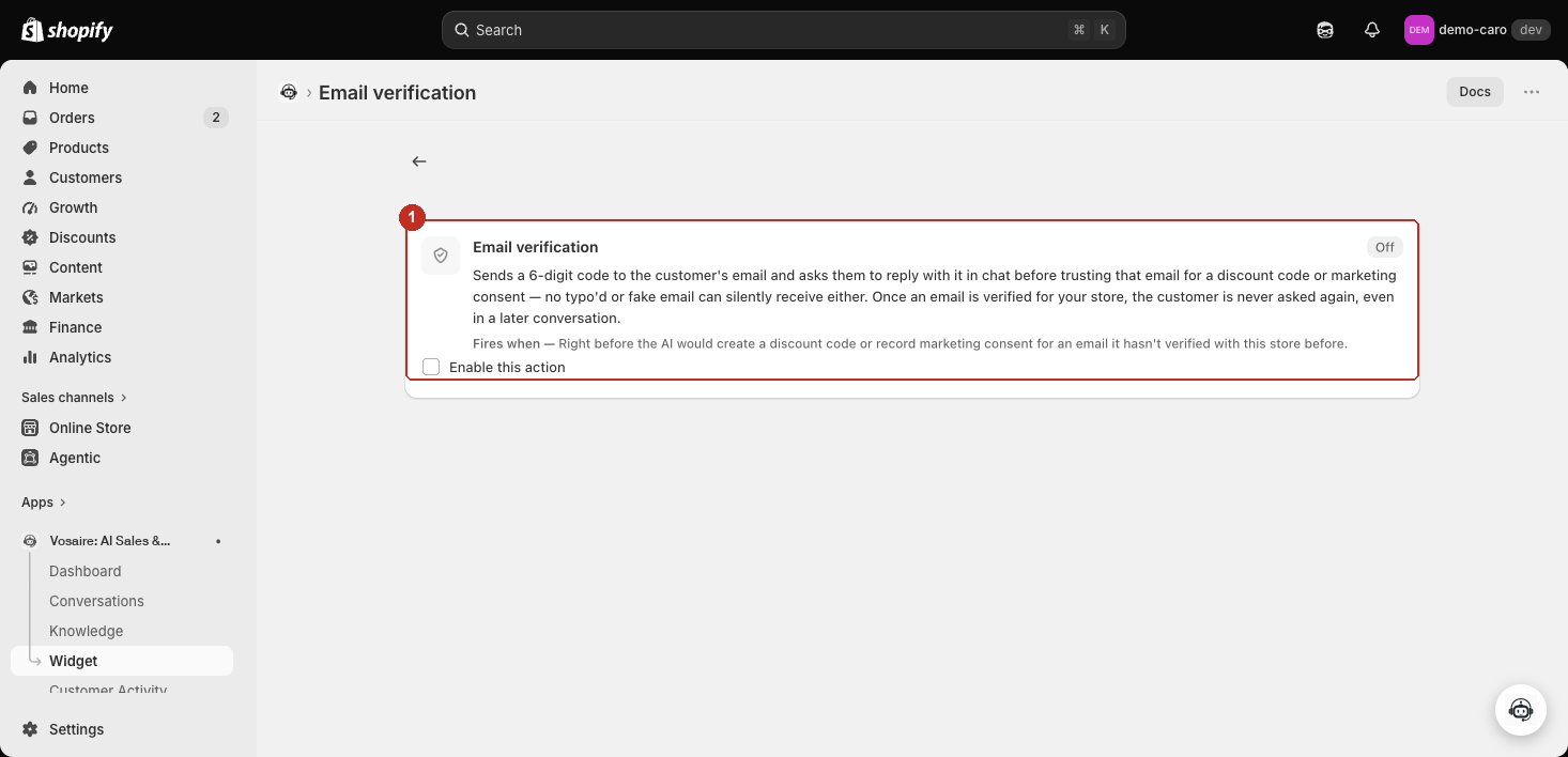 Email verification detail page