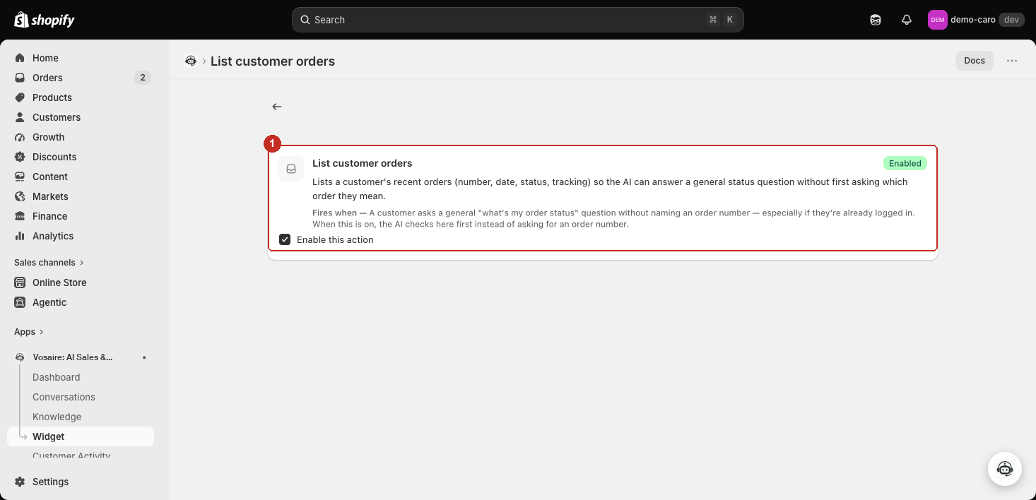List customer orders detail page