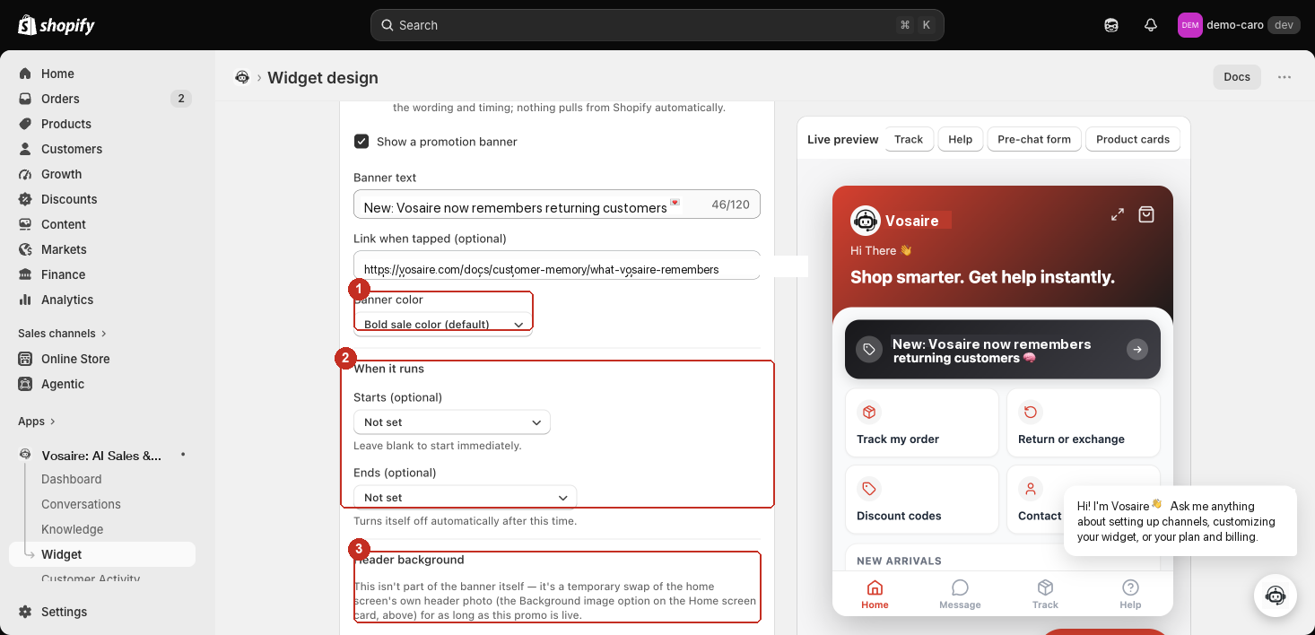 Banner color, When it runs schedule, and Header background sections